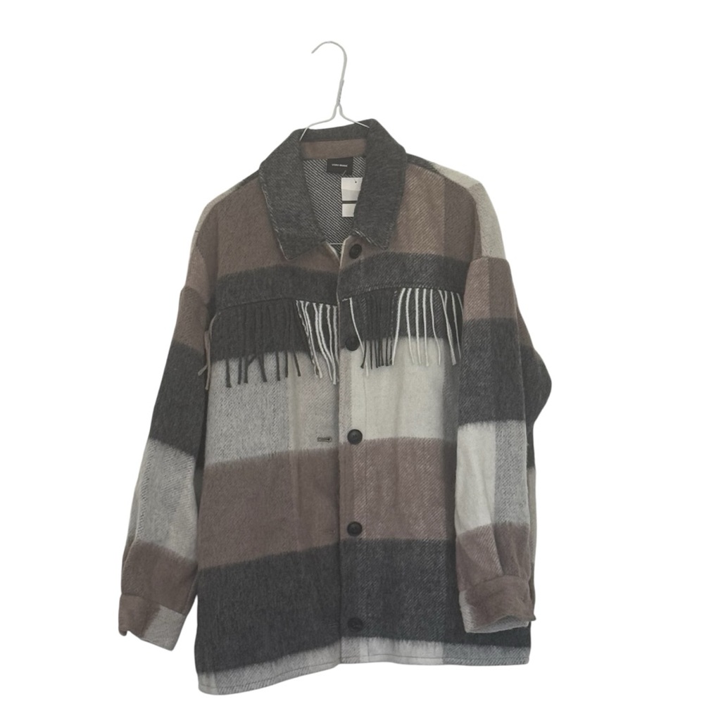 Striped Fringe Jacket - Black, Brown, Gray